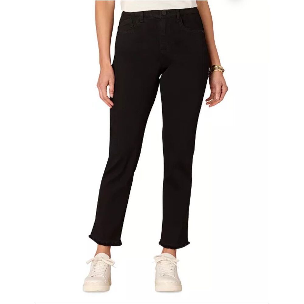 Democracy Petite "Ab"solution Raw-Hem Slim-Straight Jeans Black 10P
